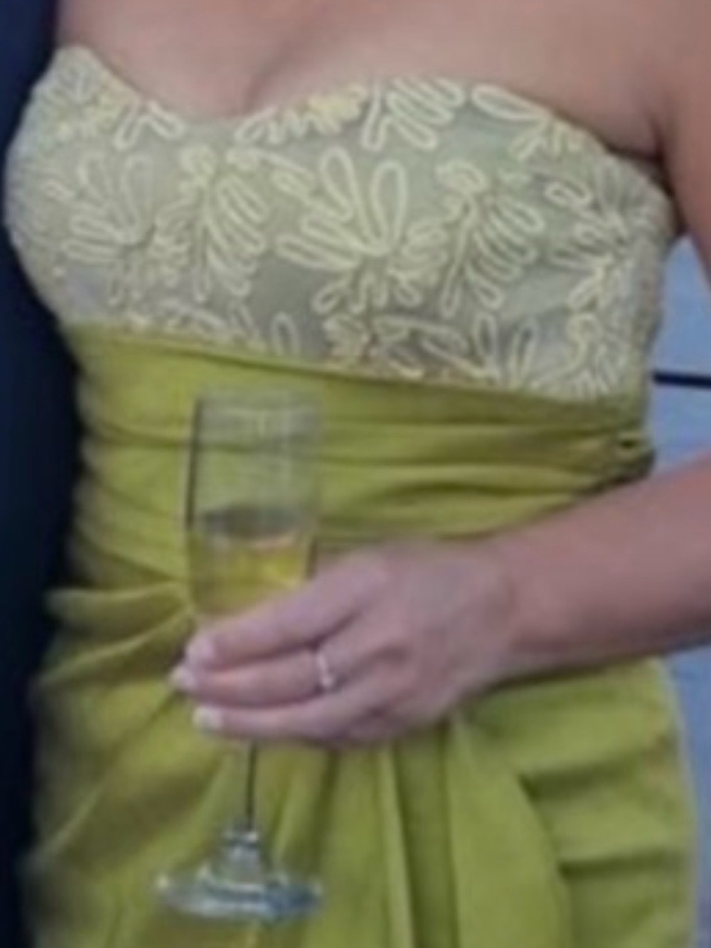 Badgley Mischka chartreuse cocktail dress